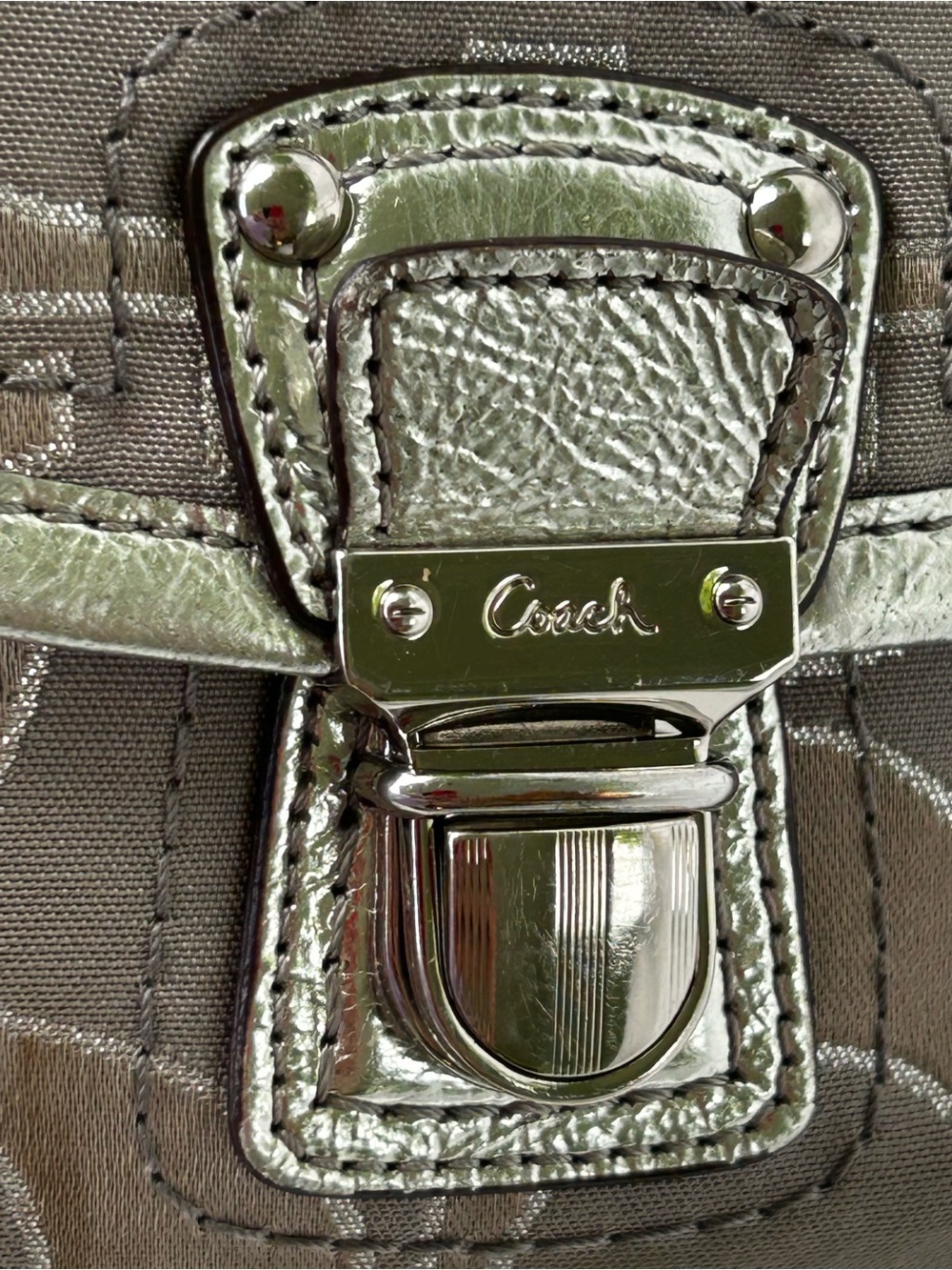 Coach Poppy Crossbody Shoulder Bag Gray Beige Sateen Silver Leather Buckles Pink - Picture 2 of 16